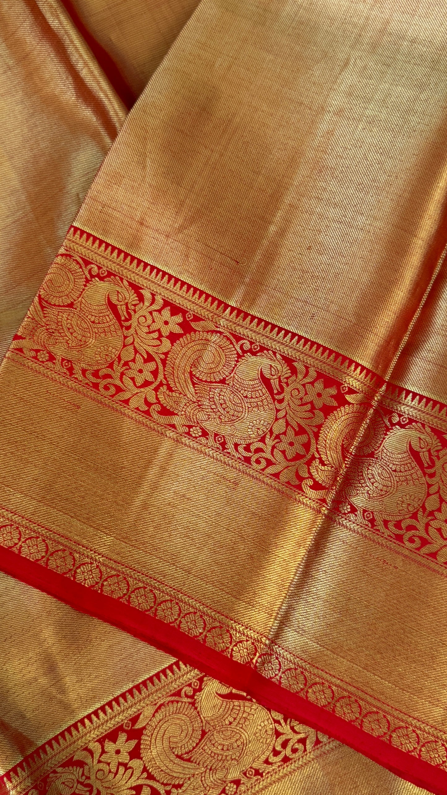 Pure Handloom Tissue Kanchivaram Silk Saree – Gold and Red Bridal Saree
