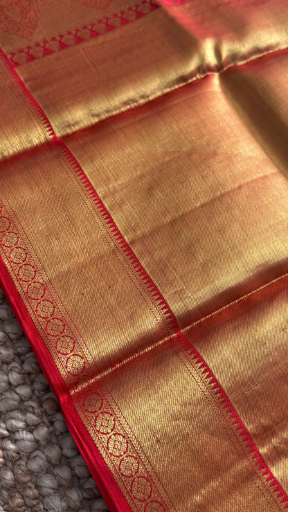 Pure Handloom Tissue Kanchivaram Silk Saree – Gold and Red Bridal Saree