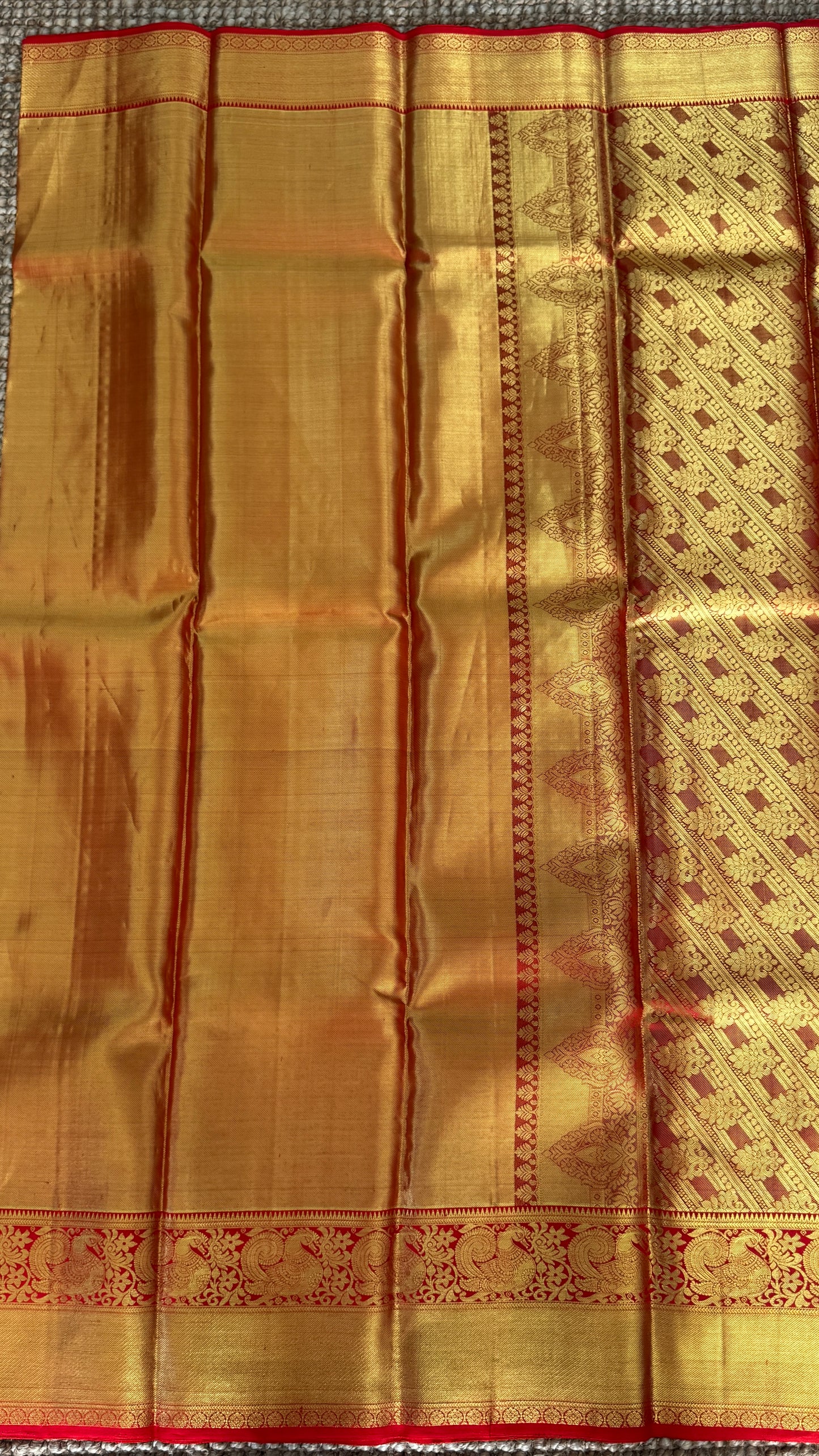 Pure Handloom Tissue Kanchivaram Silk Saree – Gold and Red Bridal Saree