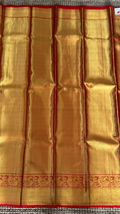Pure Handloom Tissue Kanchivaram Silk Saree – Gold and Red Bridal Saree