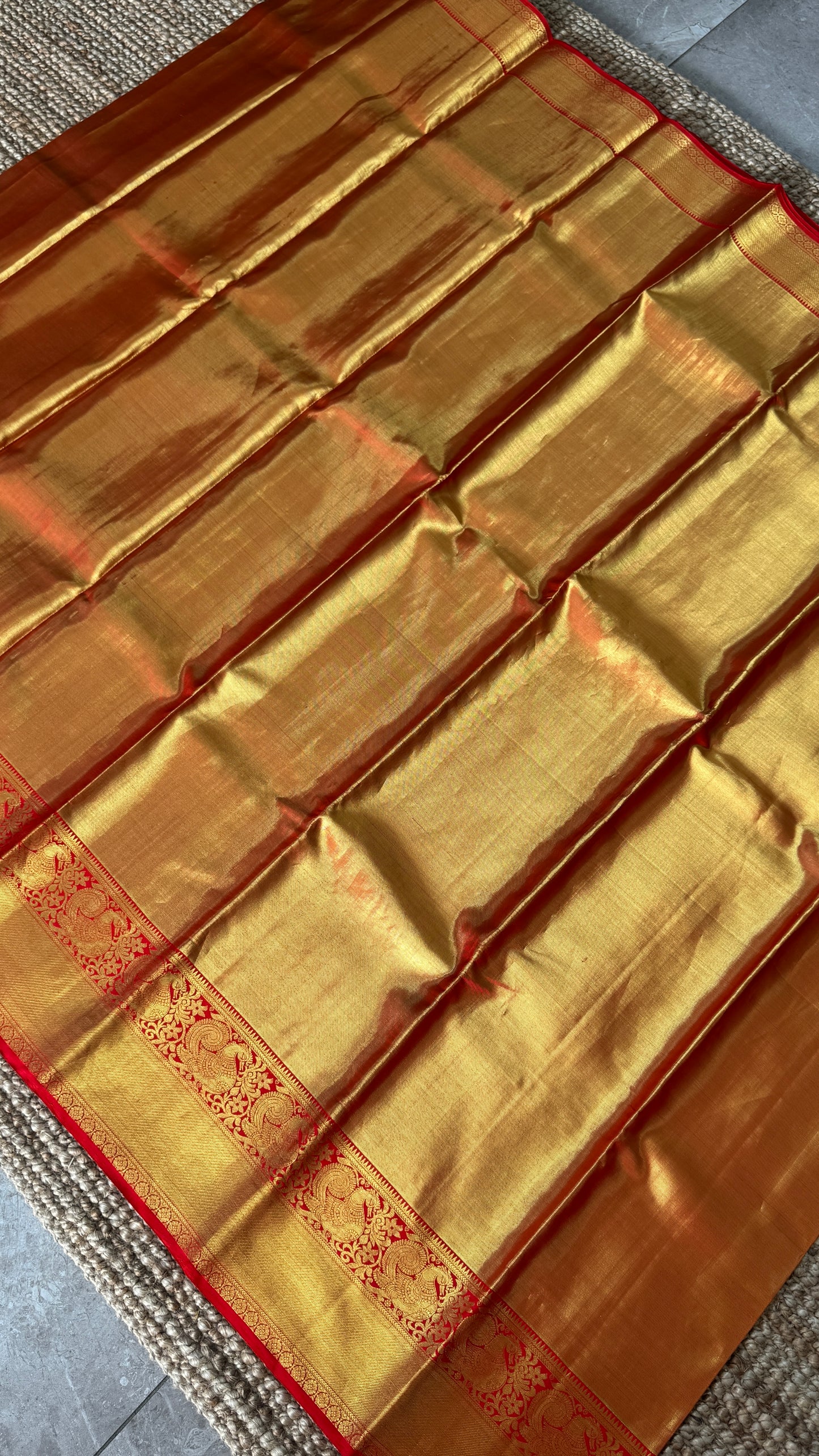 Pure Handloom Tissue Kanchivaram Silk Saree – Gold and Red Bridal Saree