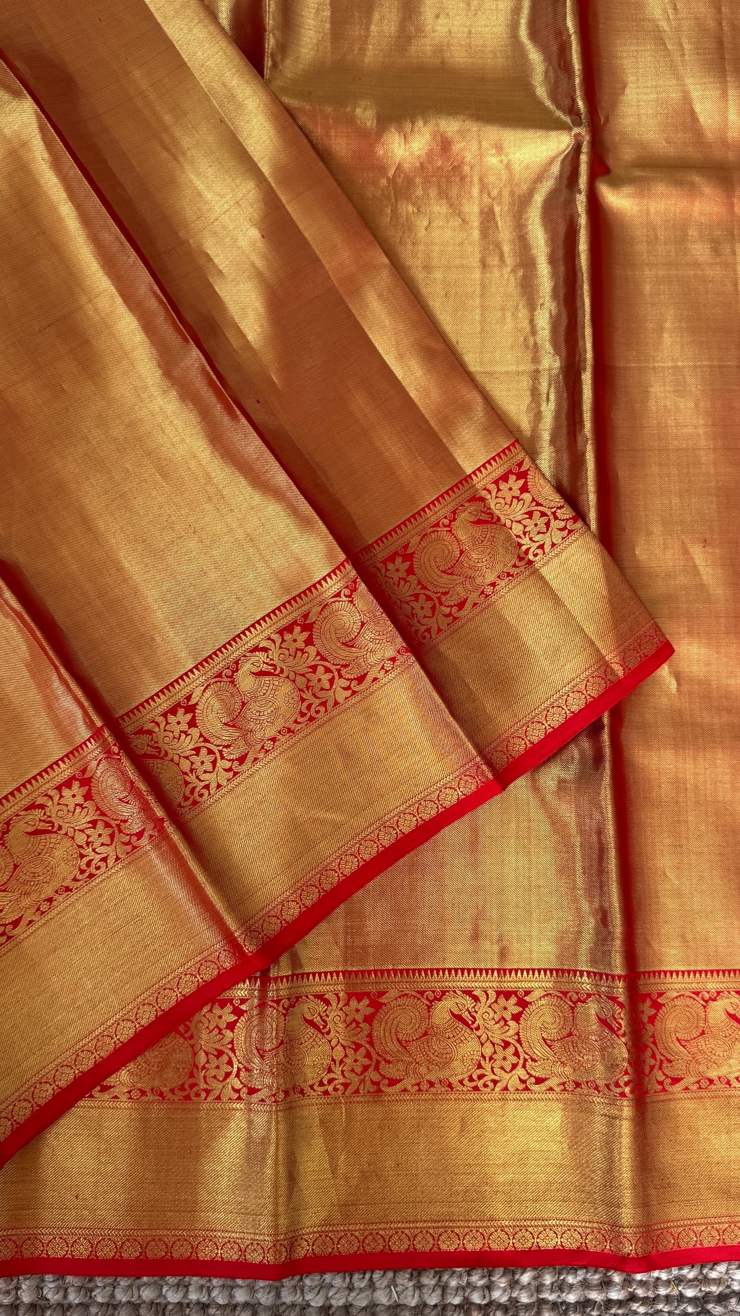 Pure Handloom Tissue Kanchivaram Silk Saree – Gold and Red Bridal Saree