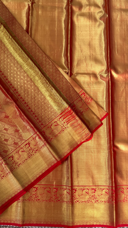 Pure Handloom Tissue Kanchivaram Silk Saree – Gold and Red Bridal Saree
