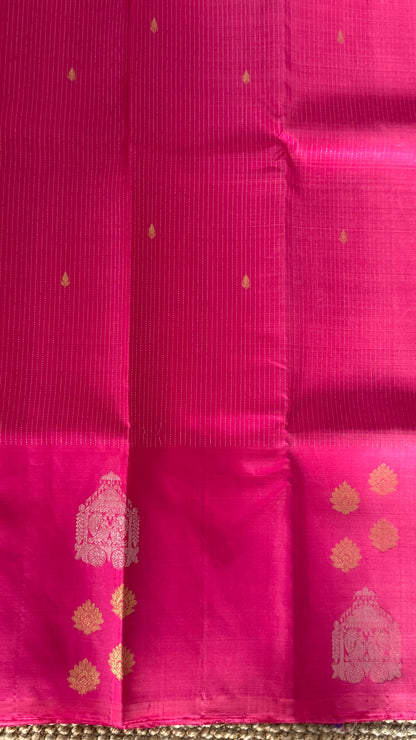 Kanchivaram Pure Silk Handloom Borderless Saree – Pink with Royal Blue Pallu