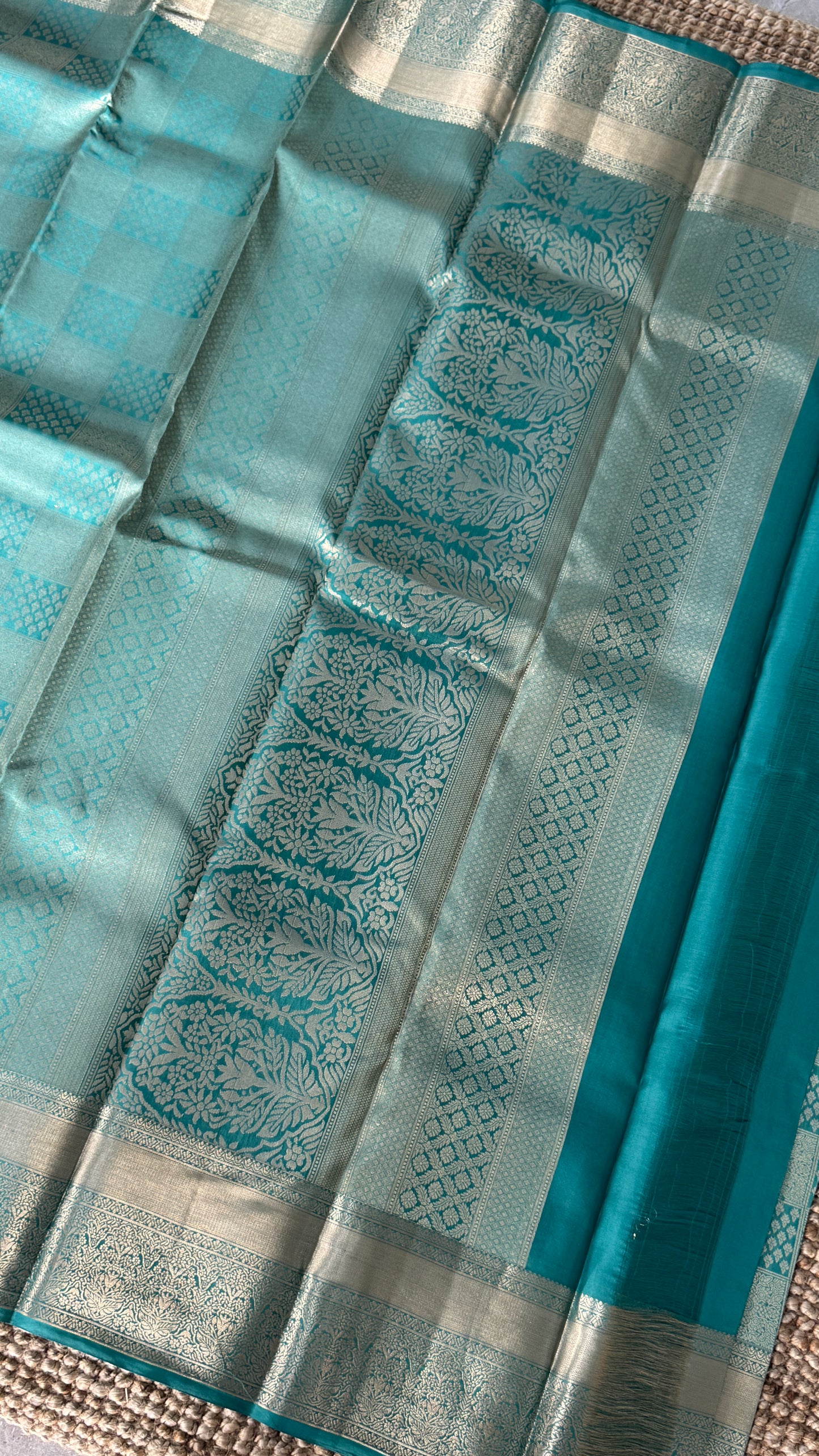 Pure Kanchivaram Silk Saree – Aqua Blue