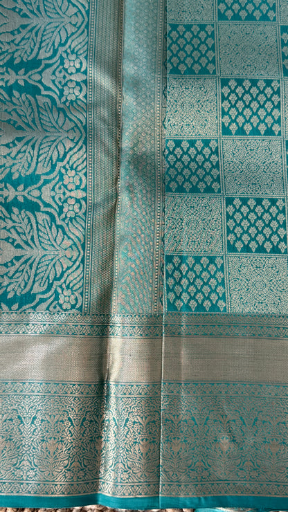 Pure Kanchivaram Silk Saree – Aqua Blue