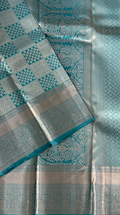 Pure Kanchivaram Silk Saree – Aqua Blue