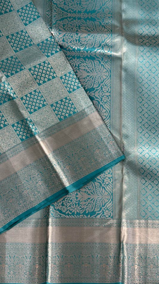 Pure Kanchivaram Silk Saree – Aqua Blue