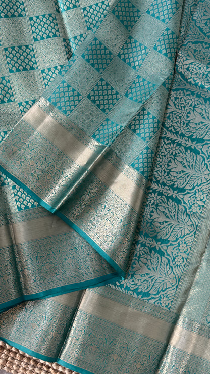 Pure Kanchivaram Silk Saree – Aqua Blue