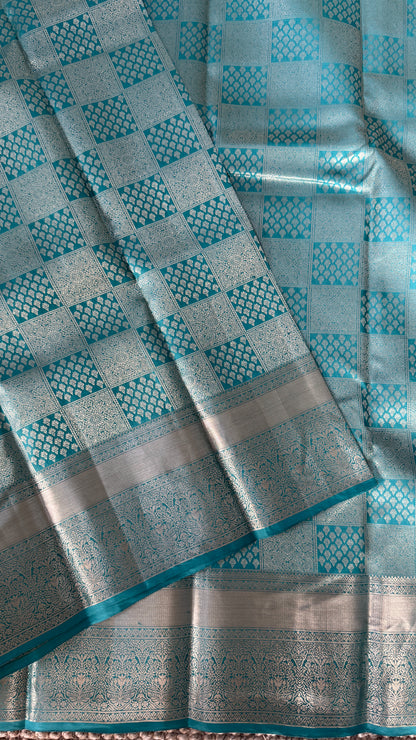 Pure Kanchivaram Silk Saree – Aqua Blue