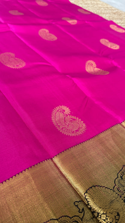 KANJIVARAM PURE SILK HANDLOOM SAREE in Pink with contrasting Black border