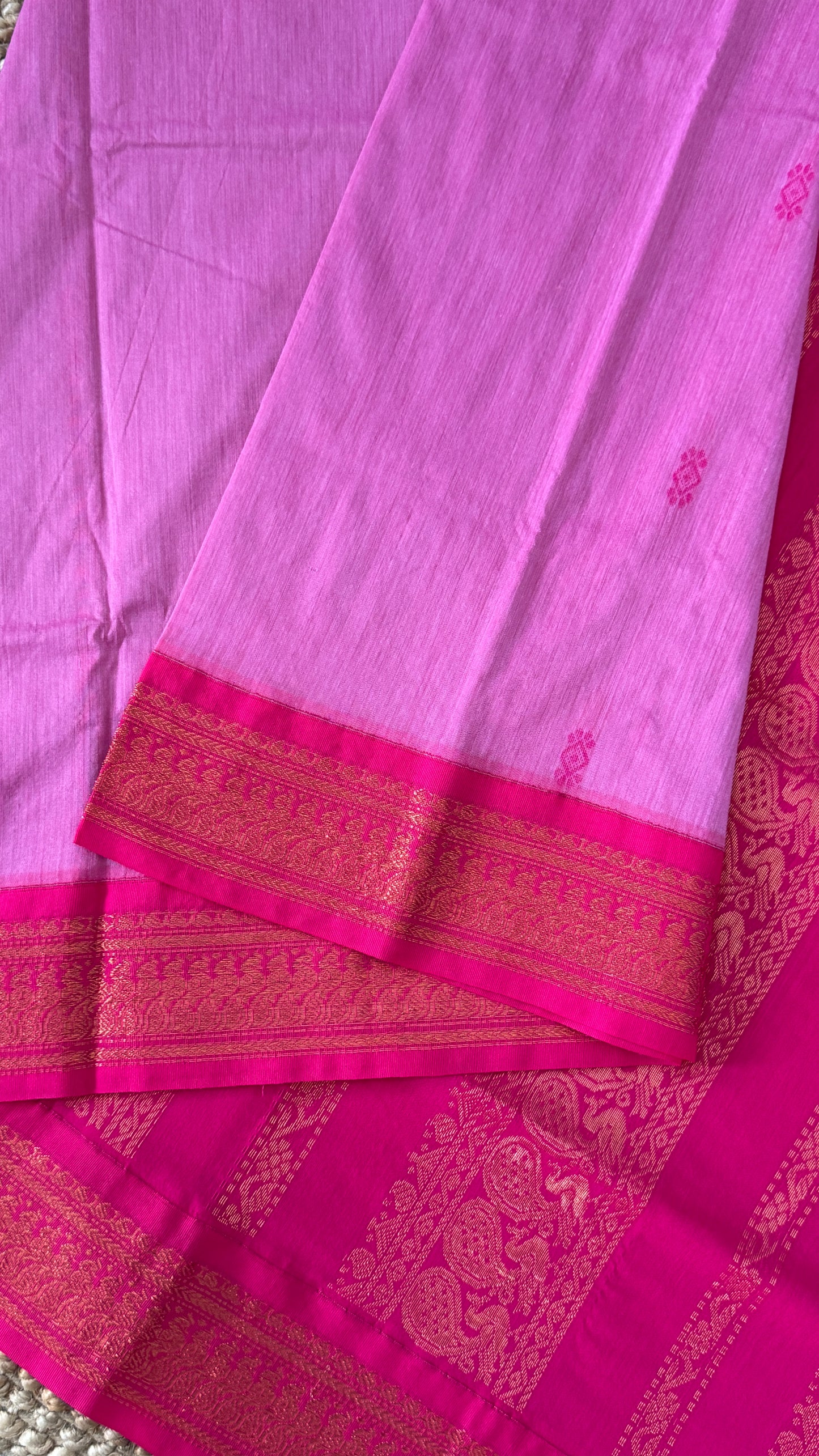 Purely Hand-Woven - Light Pink Cotton Silk Saree with Dark Pink Border