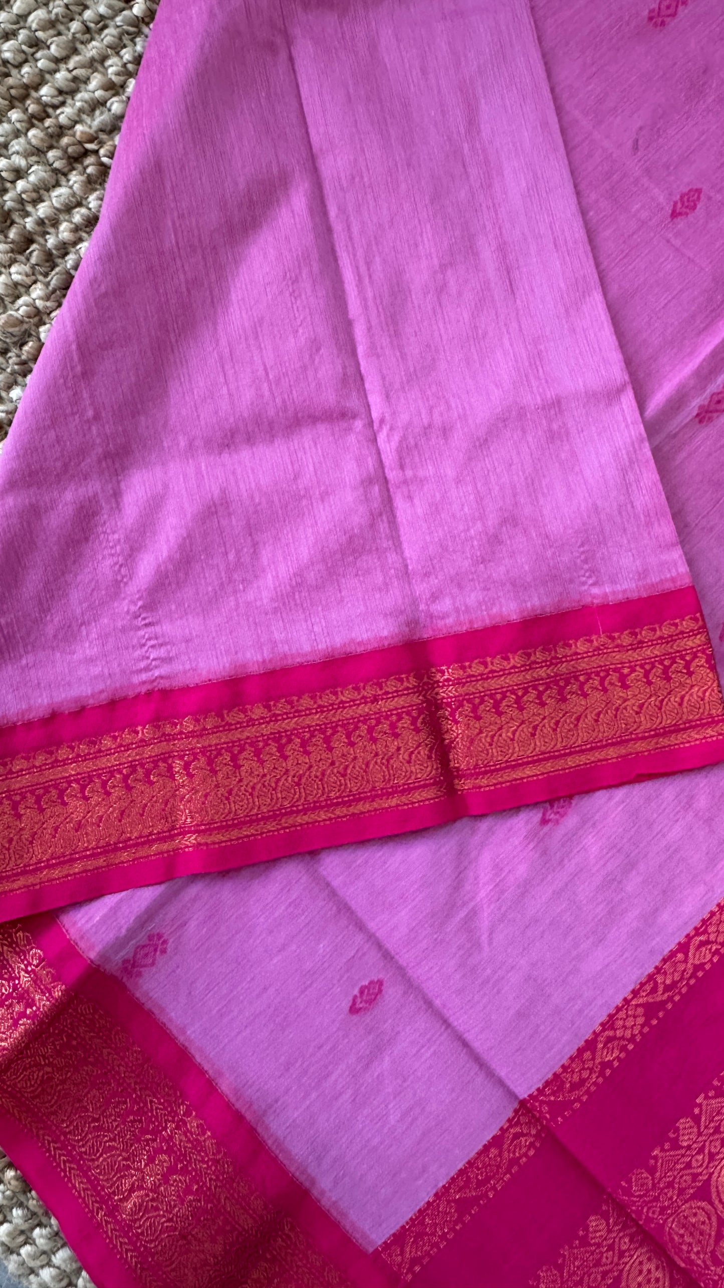 Purely Hand-Woven - Light Pink Cotton Silk Saree with Dark Pink Border