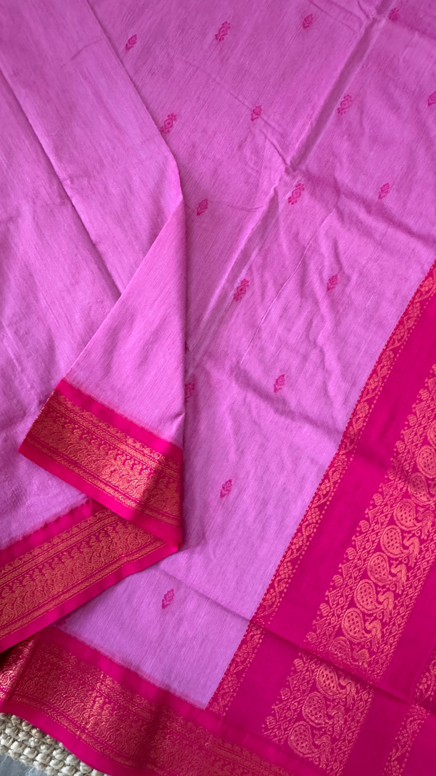 Purely Hand-Woven - Light Pink Cotton Silk Saree with Dark Pink Border
