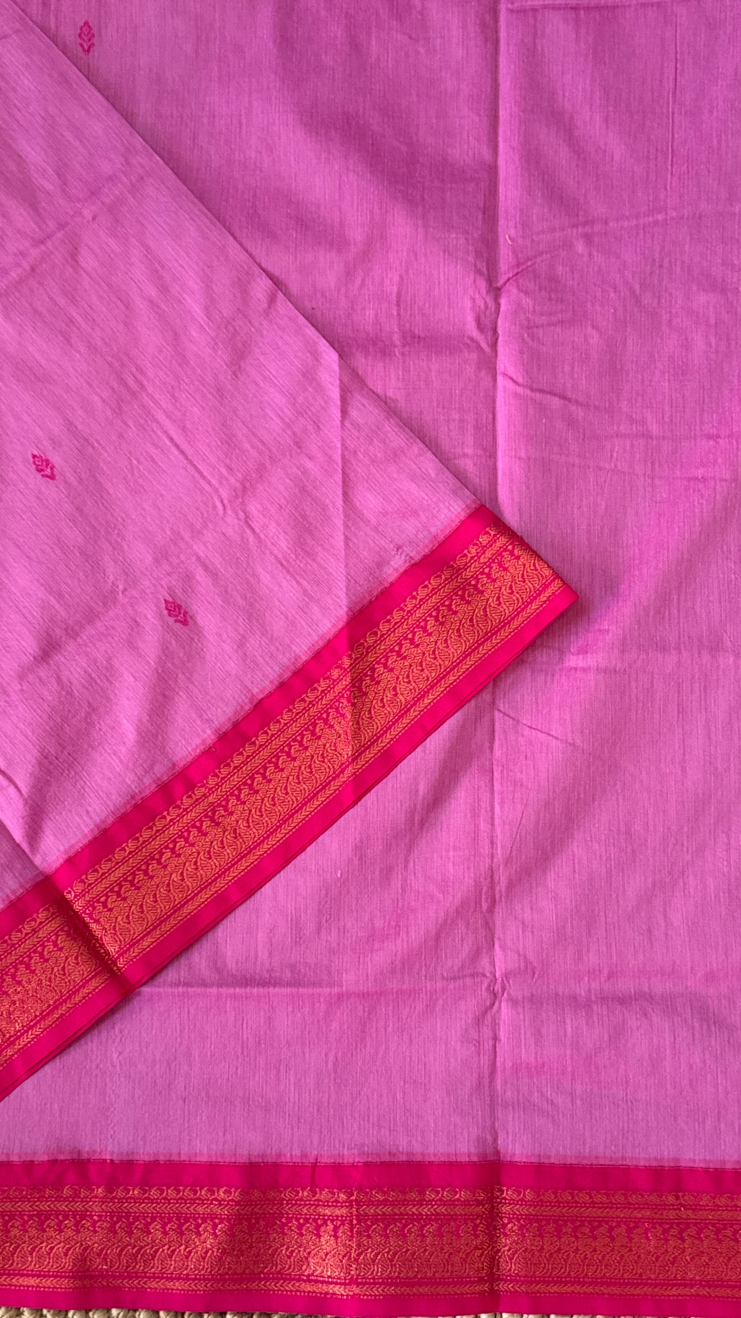 Purely Hand-Woven - Light Pink Cotton Silk Saree with Dark Pink Border