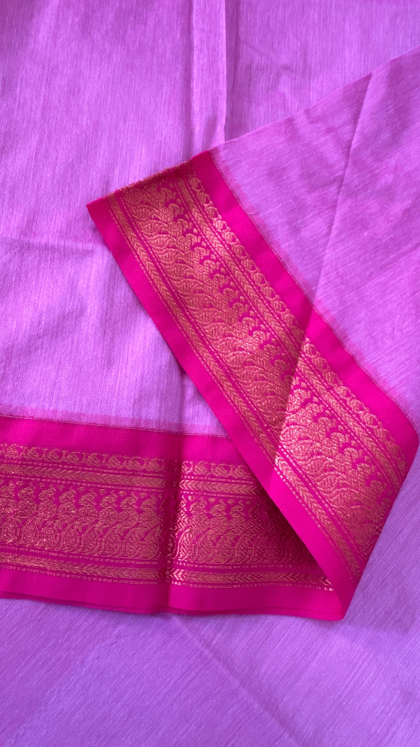 Purely Hand-Woven - Light Pink Cotton Silk Saree with Dark Pink Border