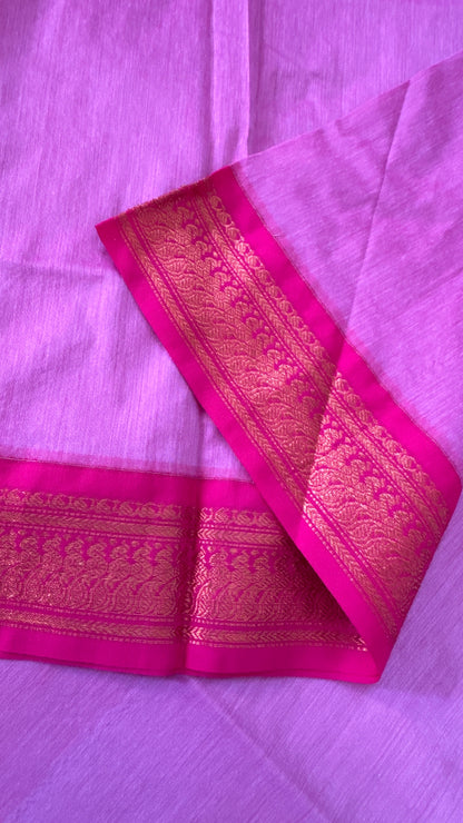 Purely Hand-Woven - Light Pink Cotton Silk Saree with Dark Pink Border