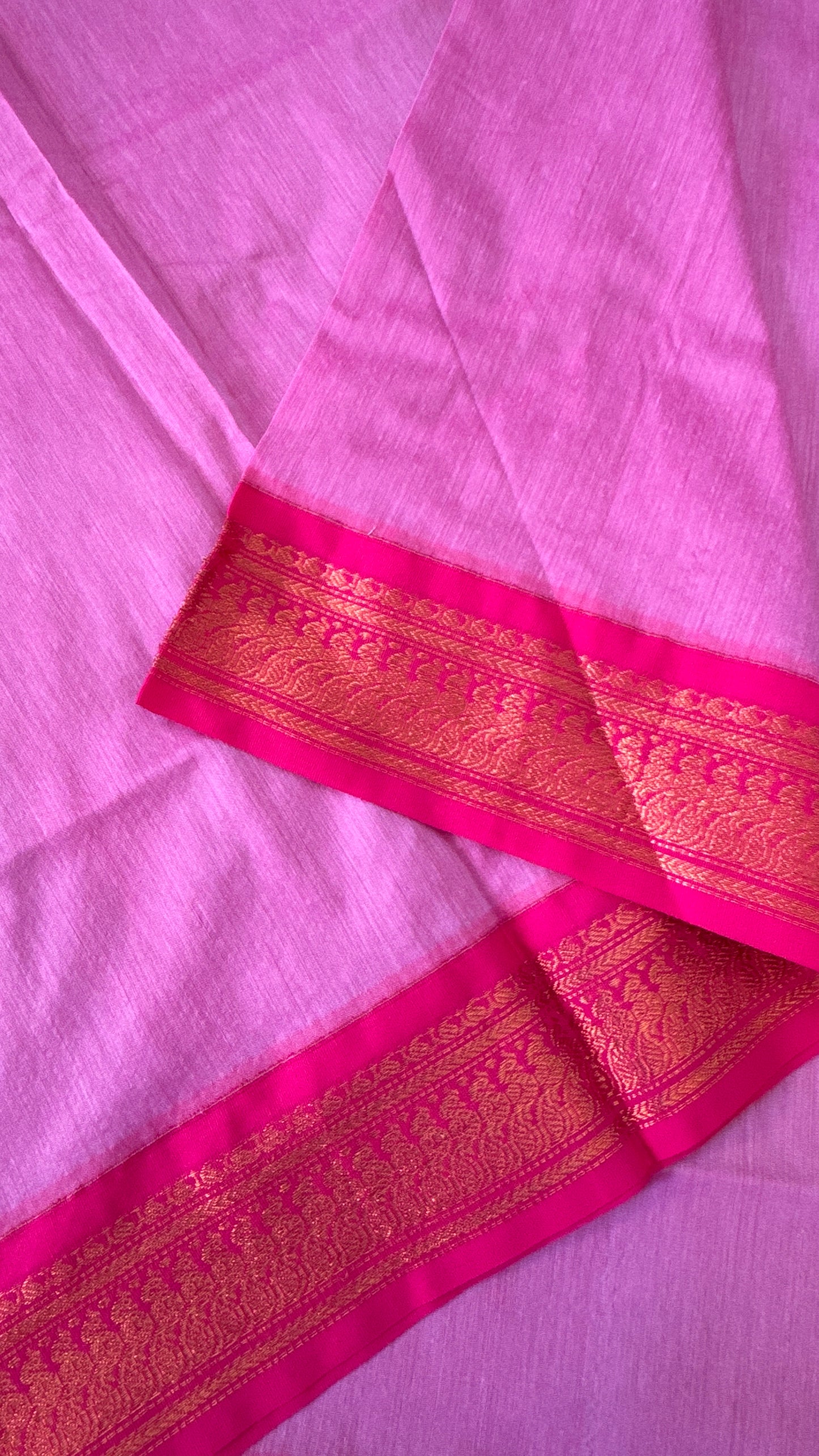 Purely Hand-Woven - Light Pink Cotton Silk Saree with Dark Pink Border