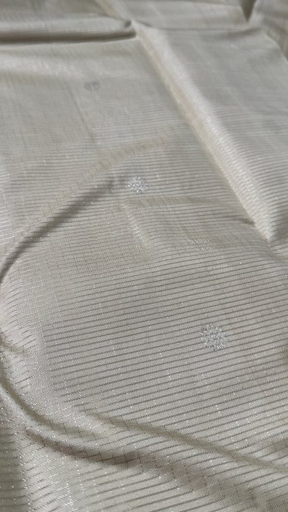 KANJIVARAM PURE SILK SAREE – Checkered Bridal Saree in Beige/Ivory Color