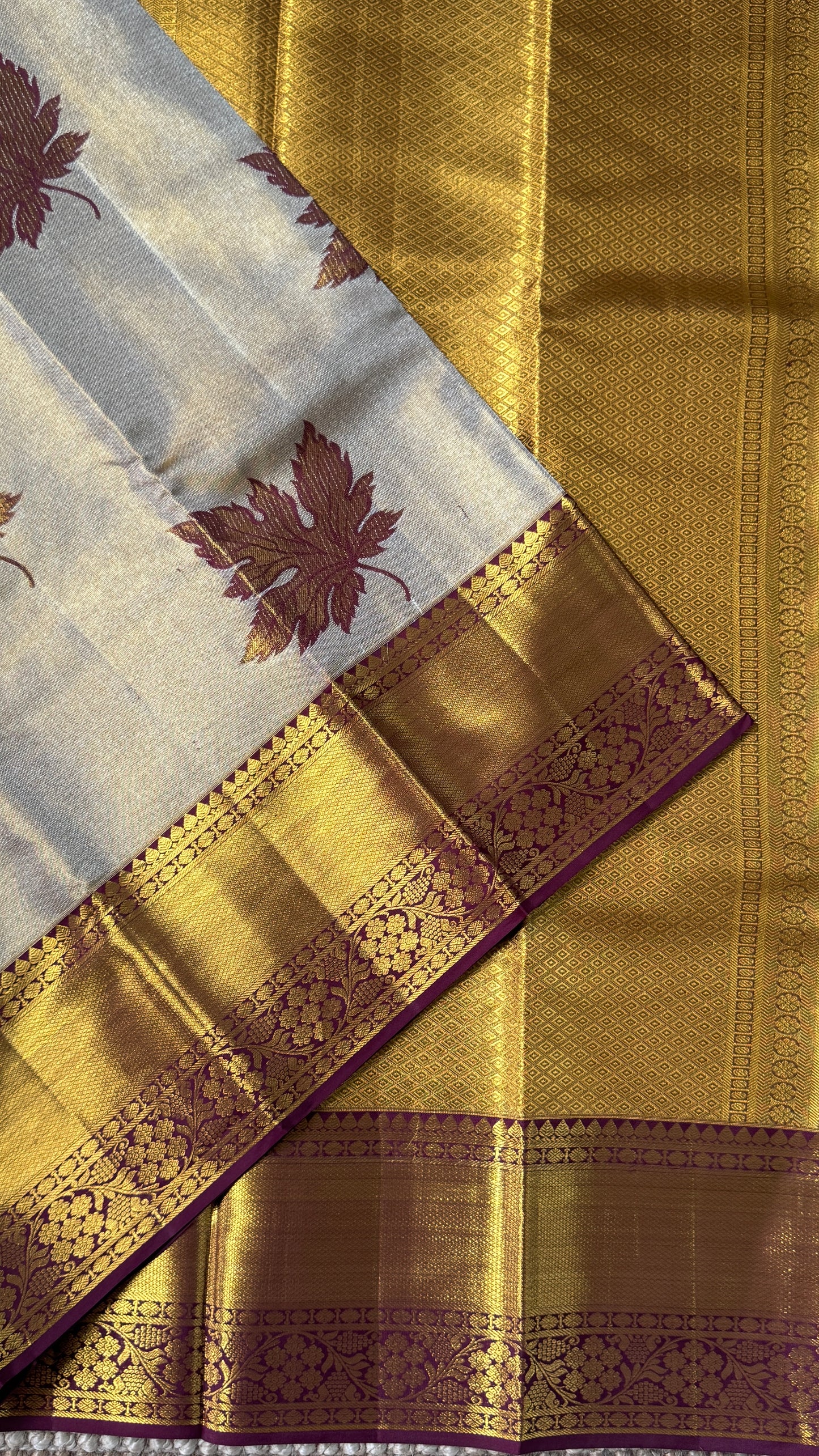 PURE TISSUE KANJIVARAM SILK HANDLOOM SAREE – LIGHT GOLD WITH MAROON border