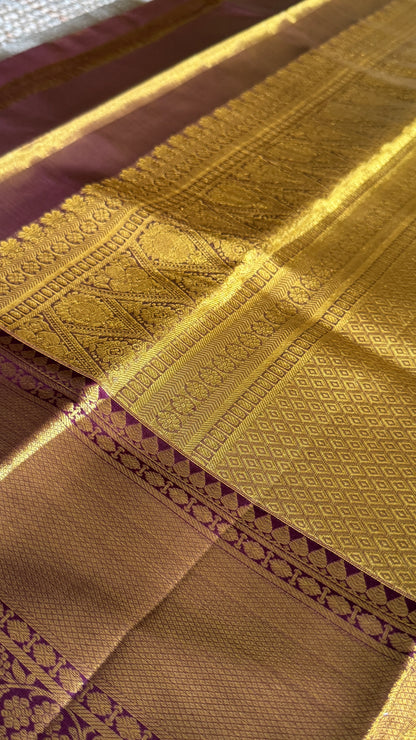 PURE TISSUE KANJIVARAM SILK HANDLOOM SAREE – LIGHT GOLD WITH MAROON border