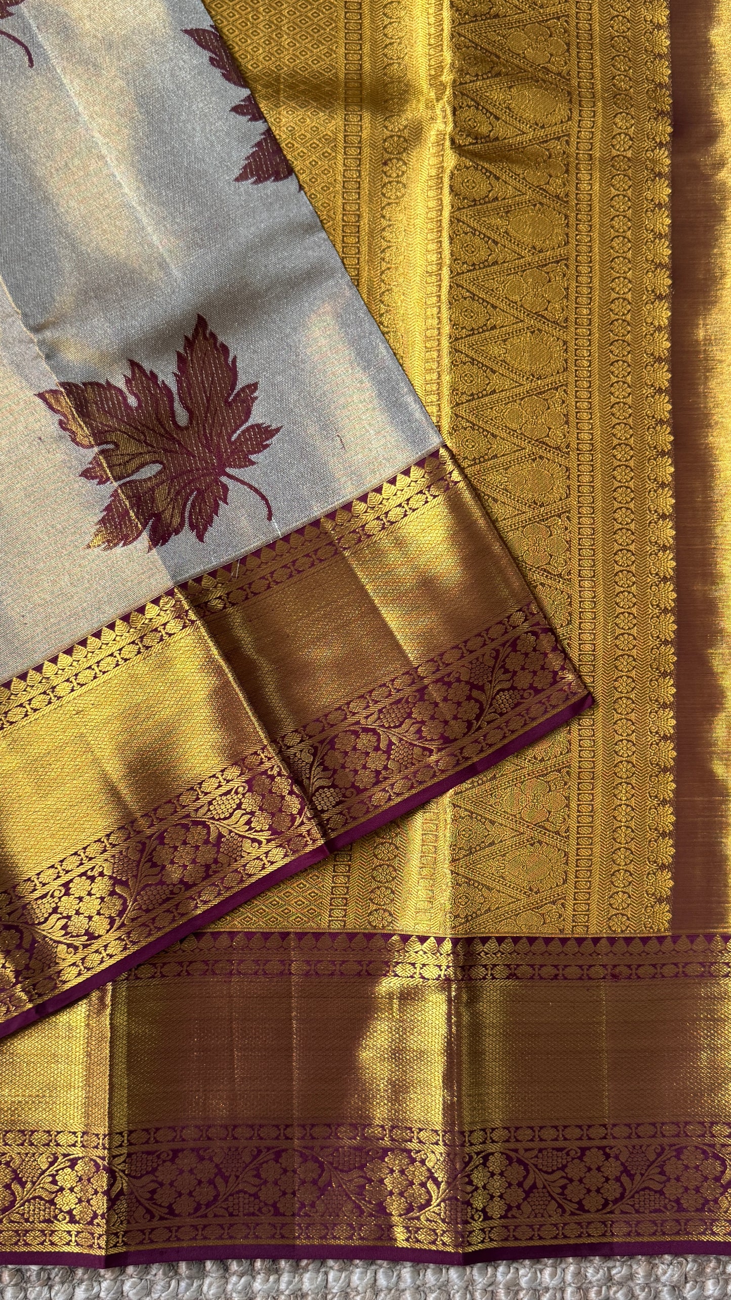 PURE TISSUE KANJIVARAM SILK HANDLOOM SAREE – LIGHT GOLD WITH MAROON border