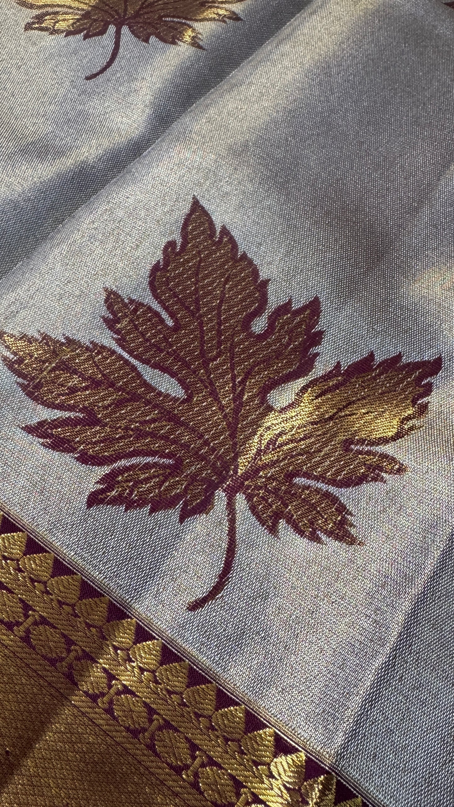 PURE TISSUE KANJIVARAM SILK HANDLOOM SAREE – LIGHT GOLD WITH MAROON border