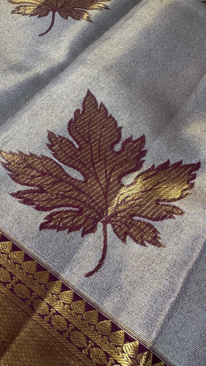 PURE TISSUE KANJIVARAM SILK HANDLOOM SAREE – LIGHT GOLD WITH MAROON border