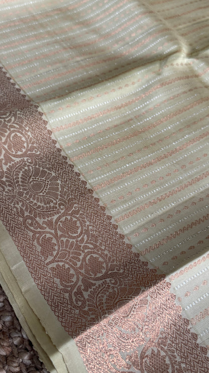 KANJIVARAM PURE SILK SAREE – Fully Brocade Saree in Beige/Champagne Color