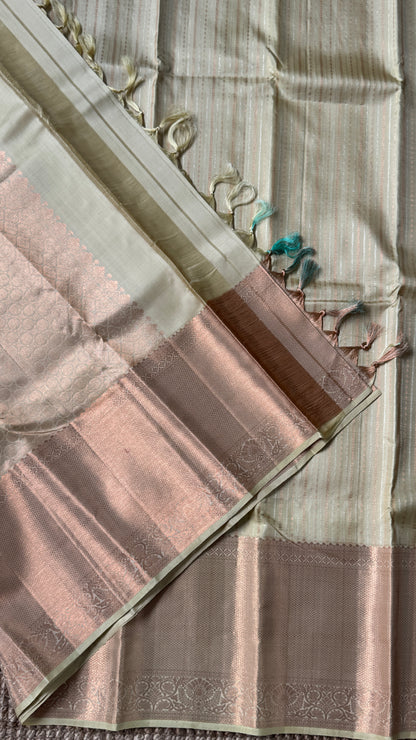 KANJIVARAM PURE SILK SAREE – Fully Brocade Saree in Beige/Champagne Color