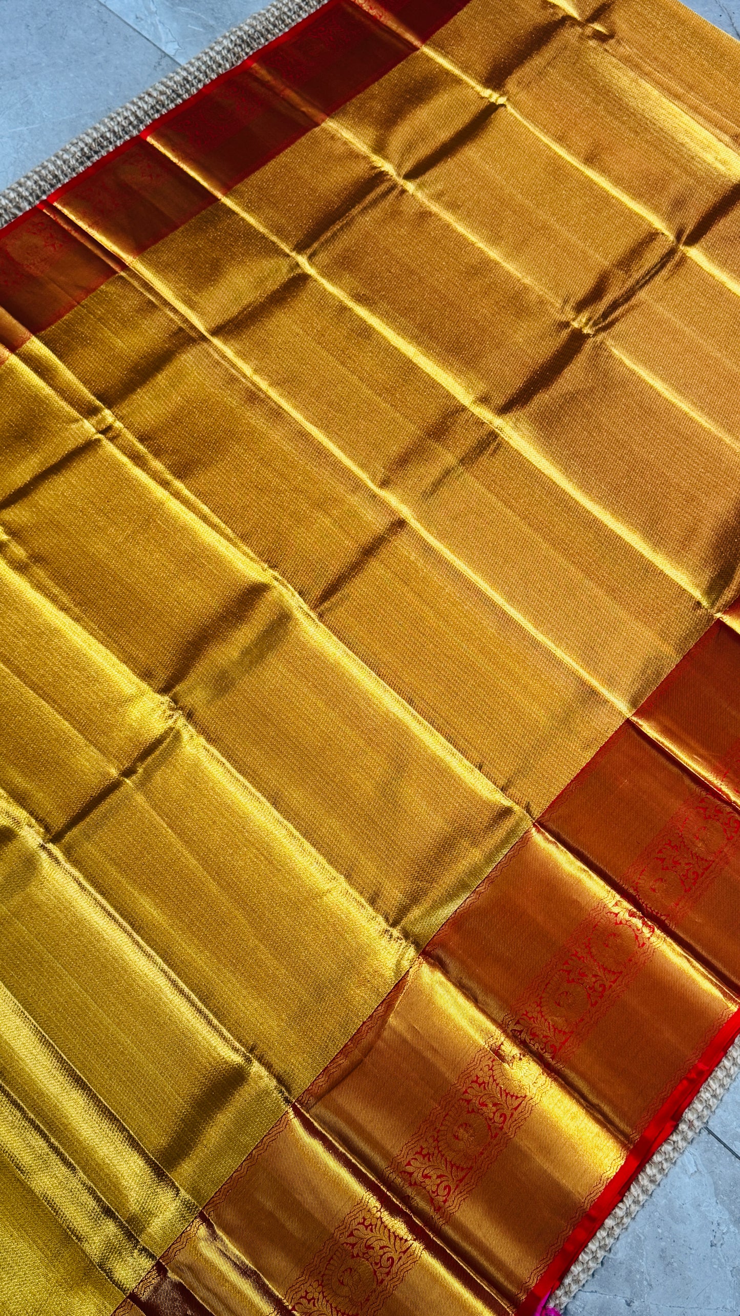 Pure Handloom Tissue Kanchivaram Silk Saree – Gold and Red Bridal Saree
