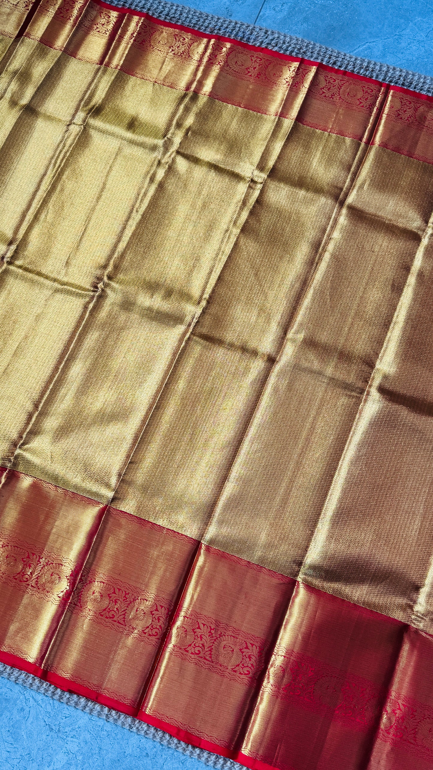 Pure Handloom Tissue Kanchivaram Silk Saree – Gold and Red Bridal Saree