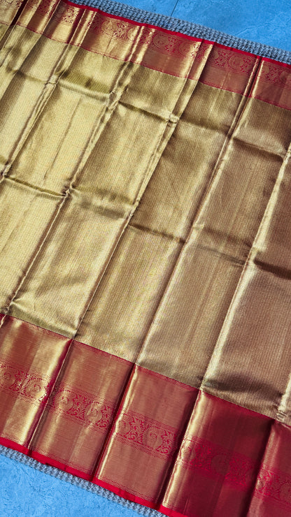 Pure Handloom Tissue Kanchivaram Silk Saree – Gold and Red Bridal Saree