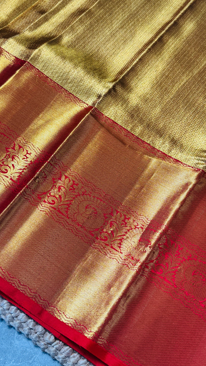 Pure Handloom Tissue Kanchivaram Silk Saree – Gold and Red Bridal Saree