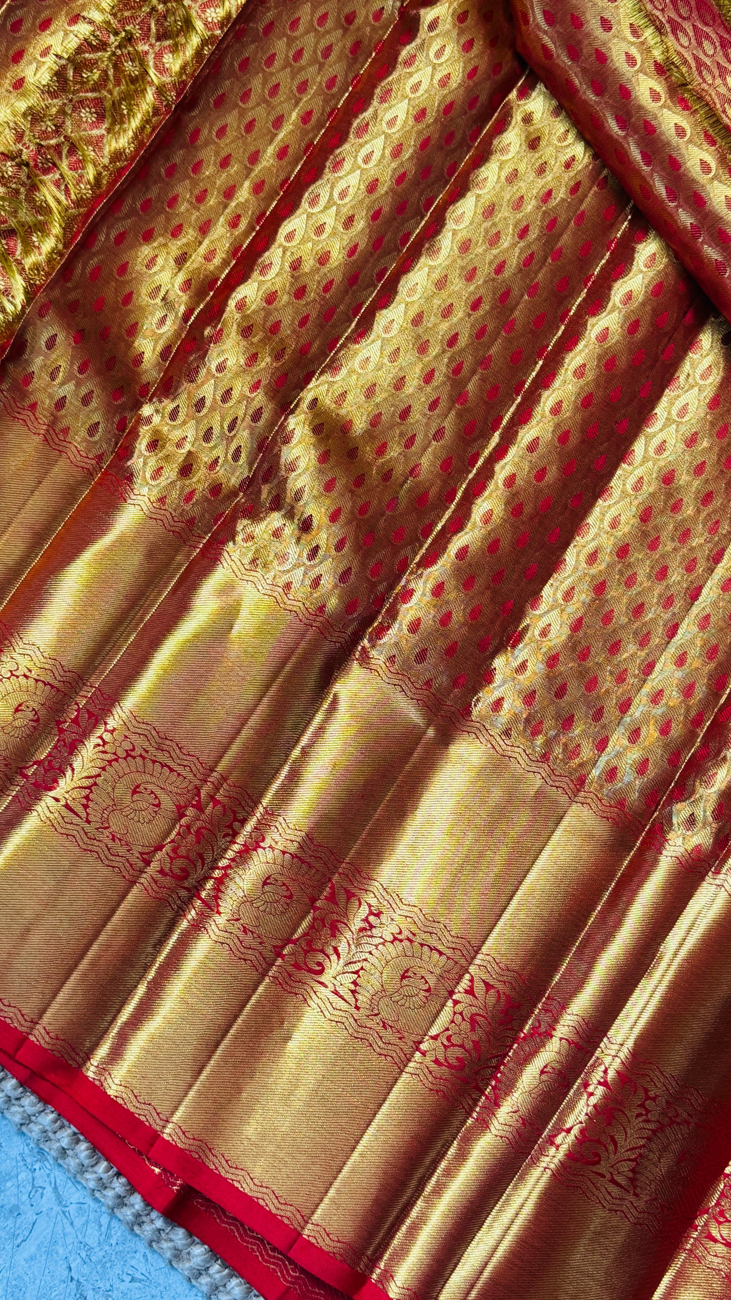 Pure Handloom Tissue Kanchivaram Silk Saree – Gold and Red Bridal Saree