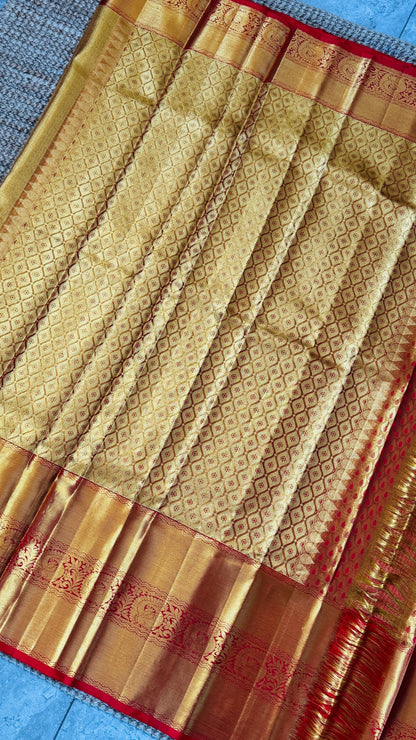 Pure Handloom Tissue Kanchivaram Silk Saree – Gold and Red Bridal Saree