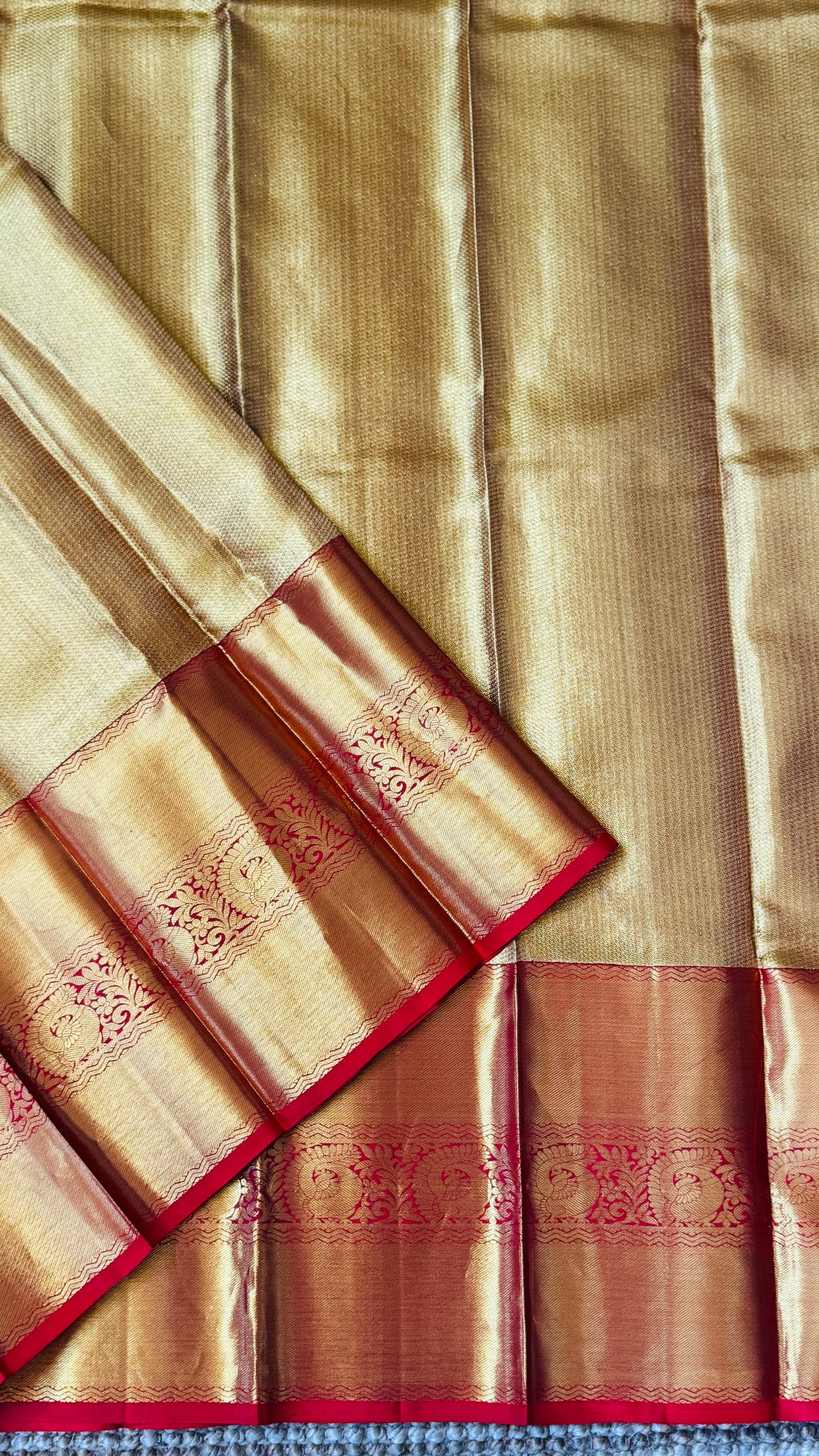 Pure Handloom Tissue Kanchivaram Silk Saree – Gold and Red Bridal Saree