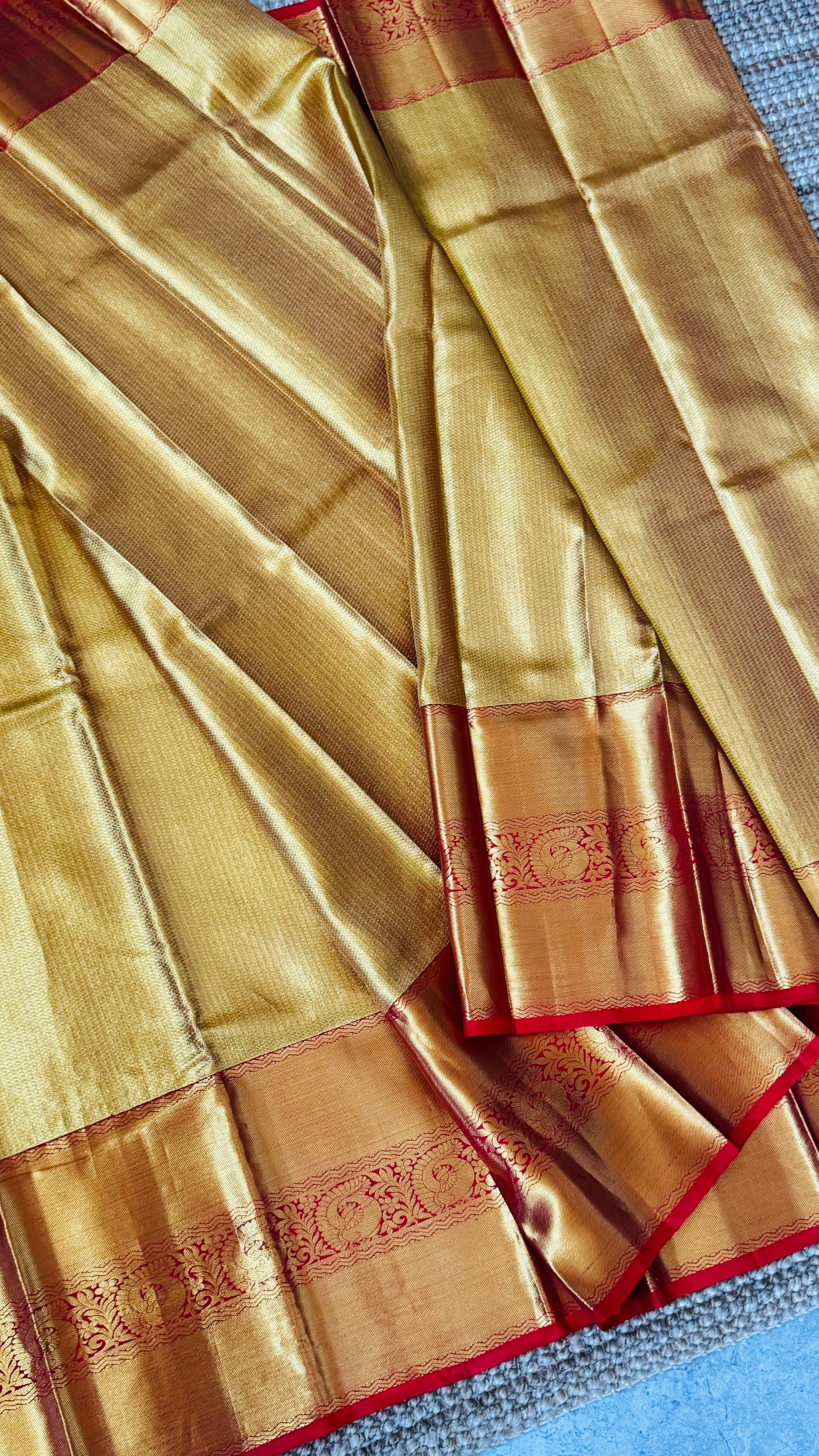 Pure Handloom Tissue Kanchivaram Silk Saree – Gold and Red Bridal Saree