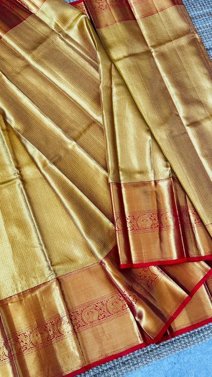 Pure Handloom Tissue Kanchivaram Silk Saree – Gold and Red Bridal Saree