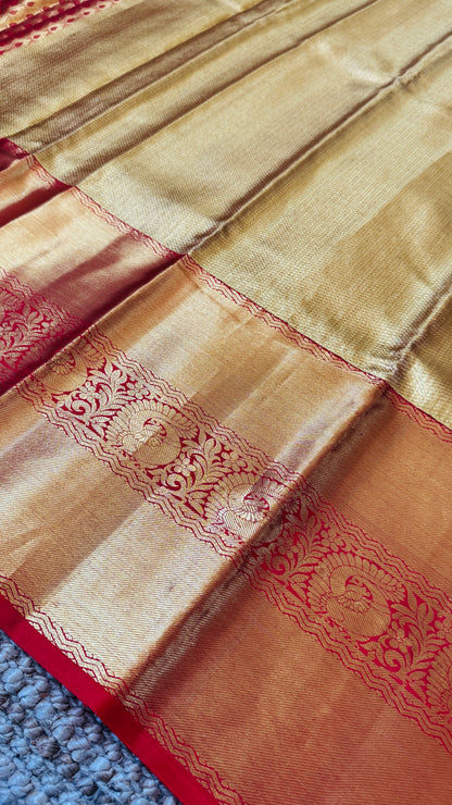 Pure Handloom Tissue Kanchivaram Silk Saree – Gold and Red Bridal Saree