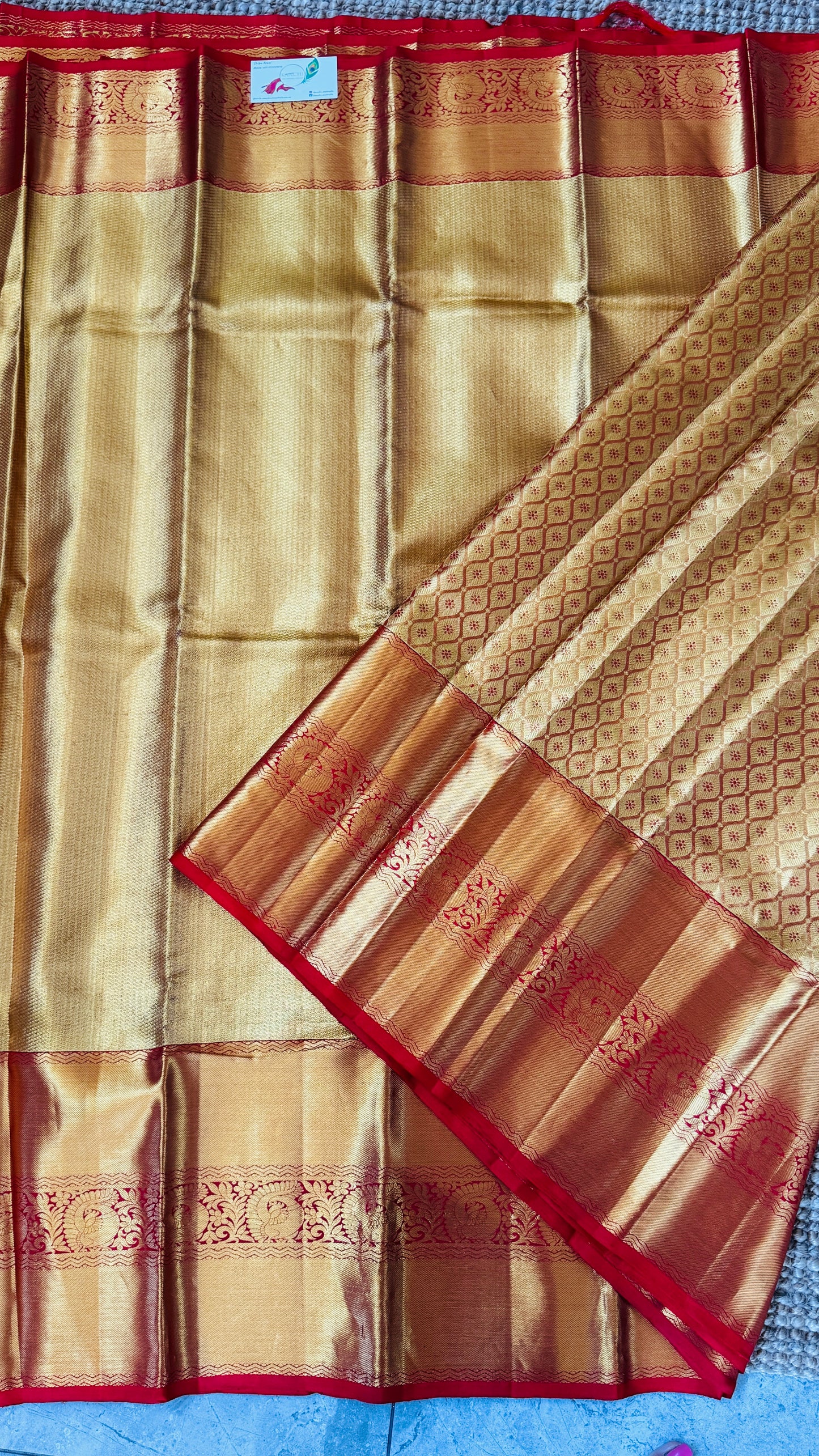 Pure Handloom Tissue Kanchivaram Silk Saree – Gold and Red Bridal Saree