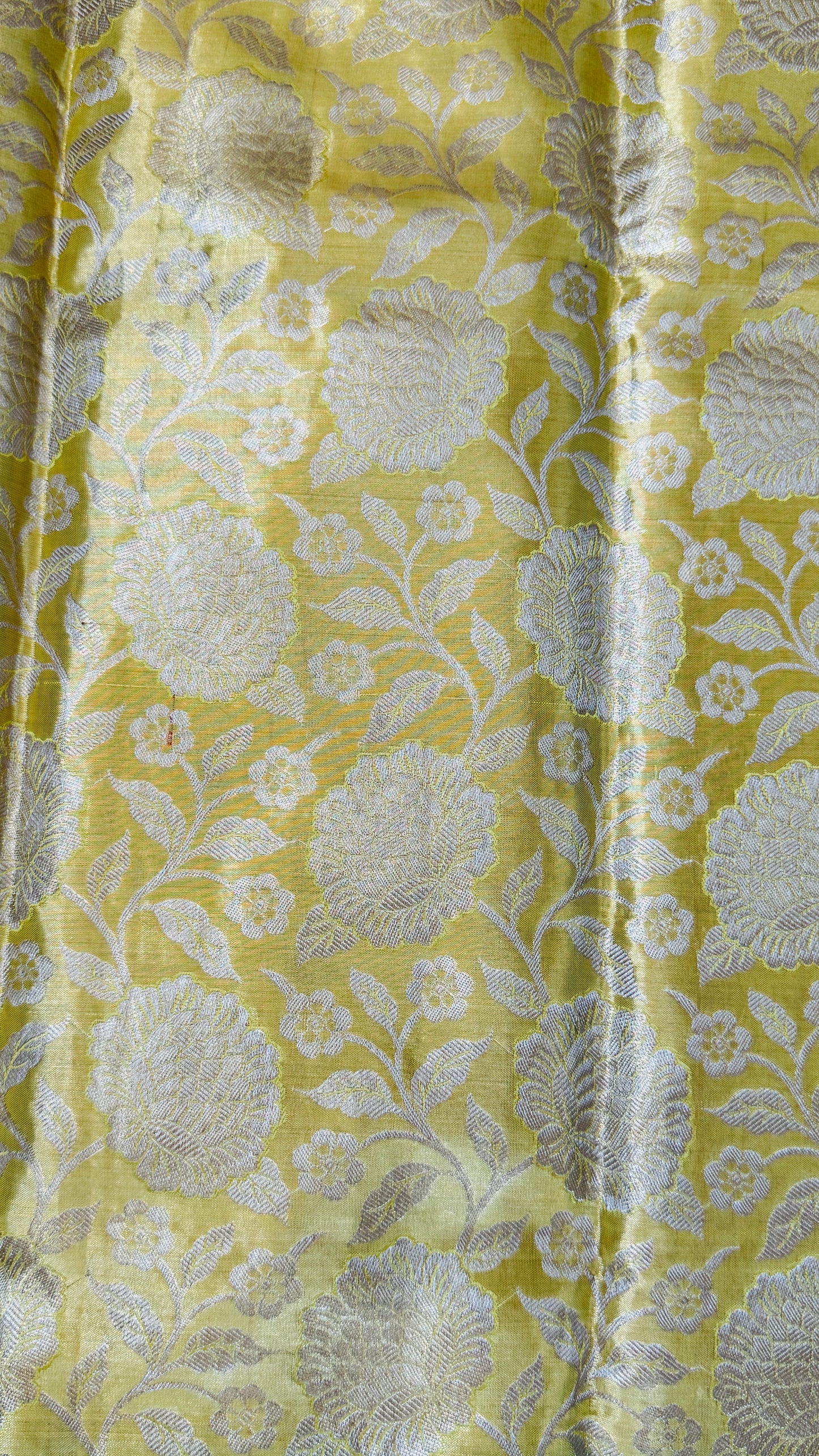 Pure Tissue Kanjivaram Silk Saree – Yellowish Gold Body with Blue Border