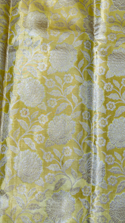 Pure Tissue Kanjivaram Silk Saree – Yellowish Gold Body with Blue Border