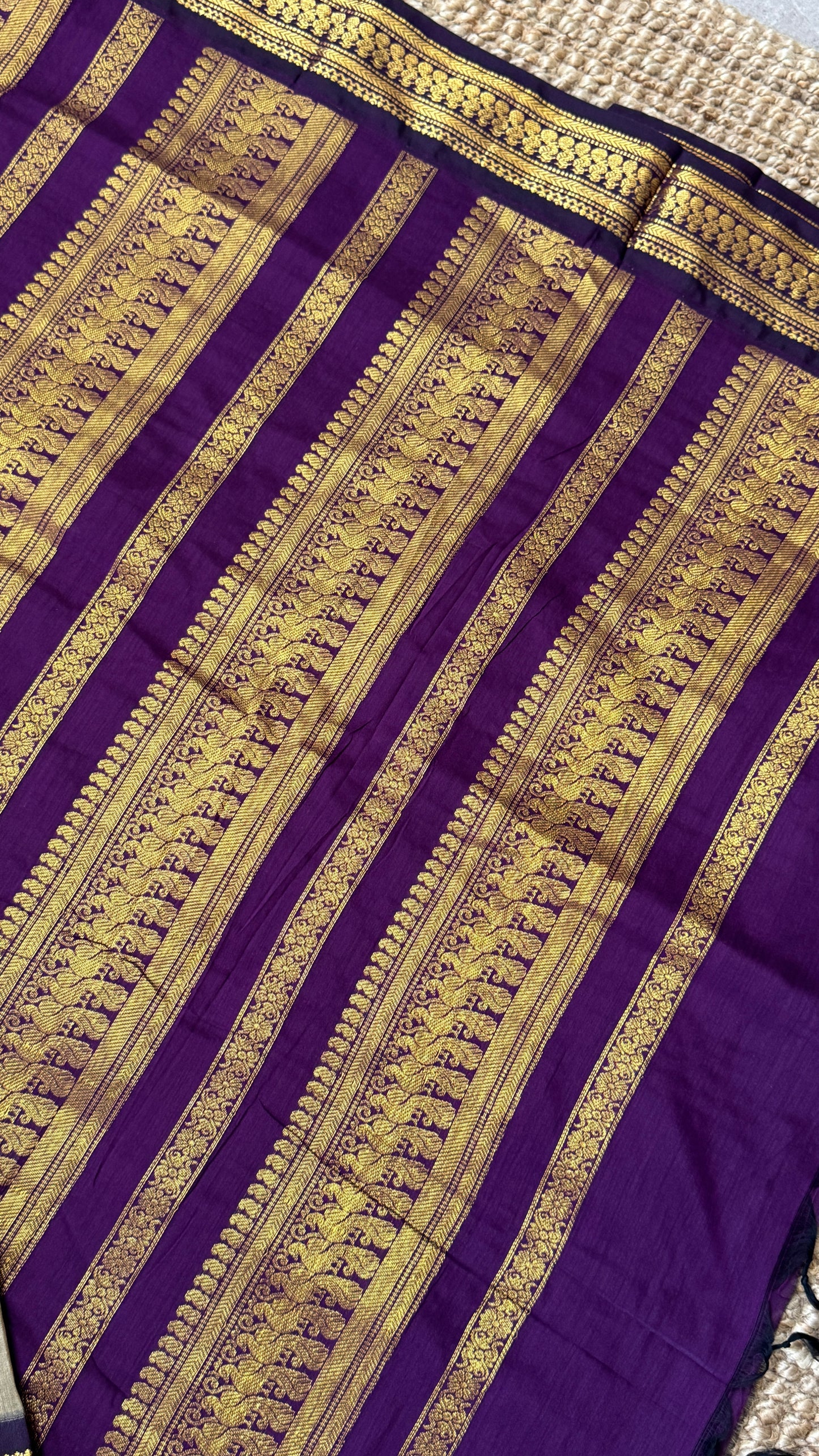 Purely Hand-Woven - Grey Cotton Silk Saree with Purple Pallu and Blouse