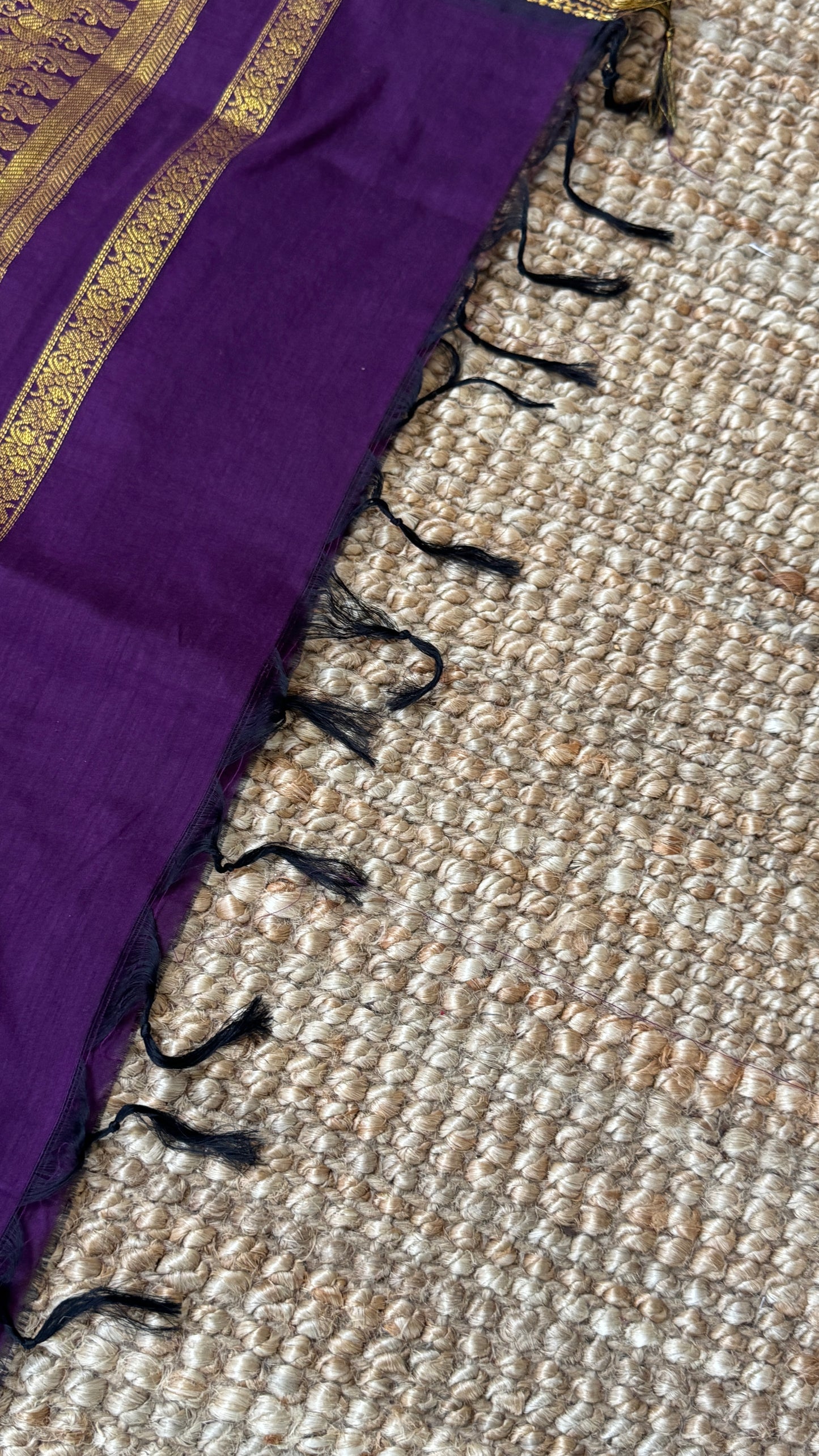 Purely Hand-Woven - Grey Cotton Silk Saree with Purple Pallu and Blouse