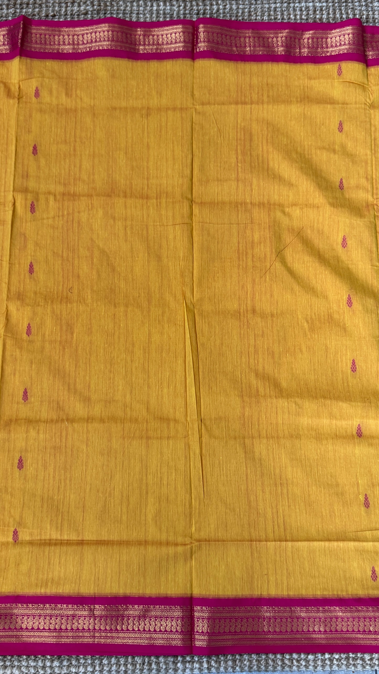 Purely Hand-Woven - Yellow Cotton Silk Saree with Hot Pink Border