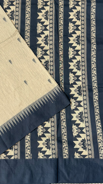 Purely Hand-Woven - Grey Cotton Silk Saree with Black Border