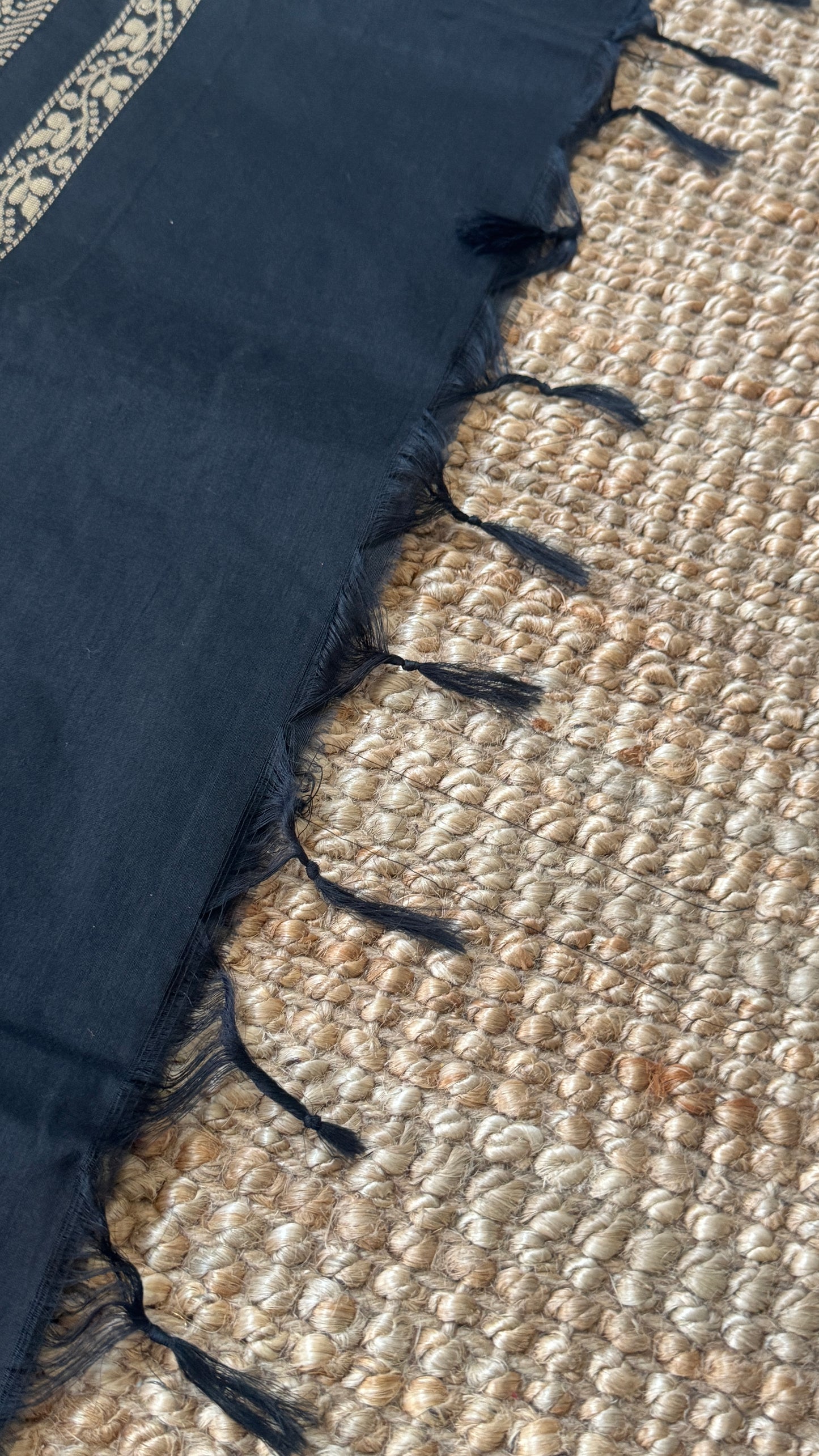 Purely Hand-Woven - Grey Cotton Silk Saree with Black Border