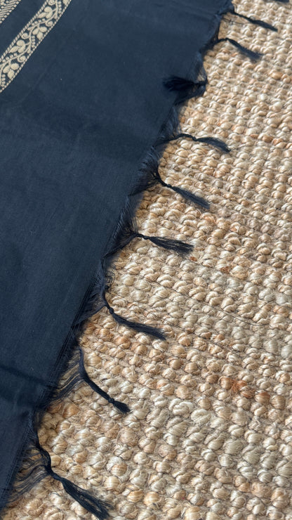 Purely Hand-Woven - Grey Cotton Silk Saree with Black Border