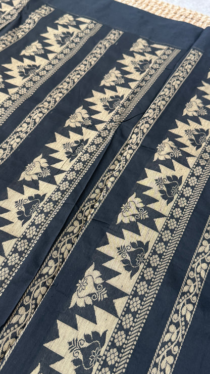 Purely Hand-Woven - Grey Cotton Silk Saree with Black Border